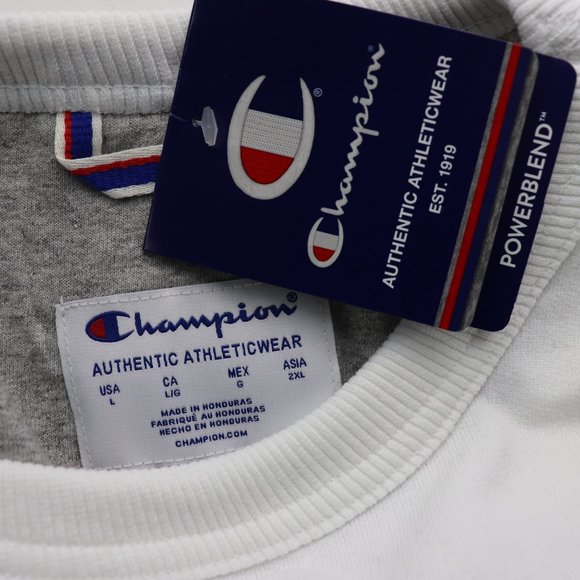 NWT Champion Powerblend Fleece Crew White Grey L - Picture 5 of 9